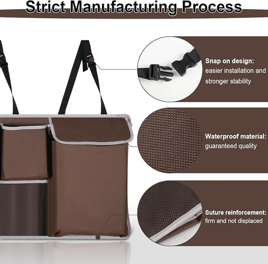 UYYE Trunk Hanging Organizer, Backseat Storage Bag, Collapsible Car Interior Accessories with 4 Pockets & 2 Mesh Pouches for Tools, Provide More Storage Trunk Space for SUV, Jeep, MPVs (Brown)