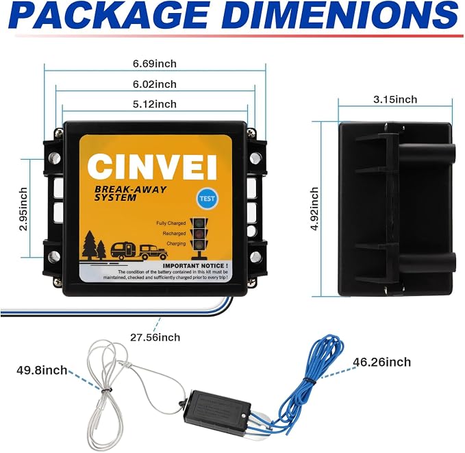 Trailer Brakes Breakaway Kit with Charger, LED Indicator, Switch, 12V 5AH Battery for Trailer Caravan