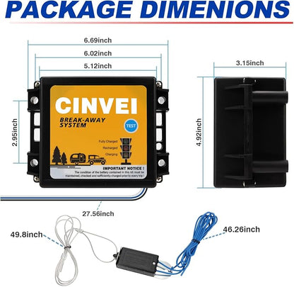 Trailer Brakes Breakaway Kit with Charger, LED Indicator, Switch, 12V 5AH Battery for Trailer Caravan