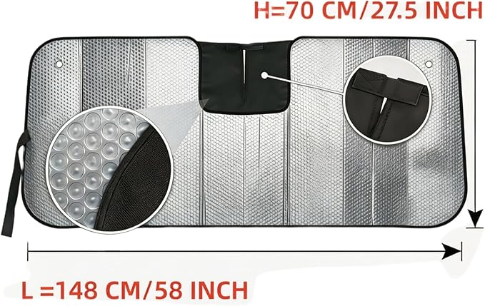 GWUSKDT Car Windshield Sunshade-Thicken 5-Layer Bubble Block Heat and Sun UV Rays,Front Windshield Sun Shade- Keeps Your Vehicle Cool - 58 x 27.5 Inch new Upgraded (New Sliver)