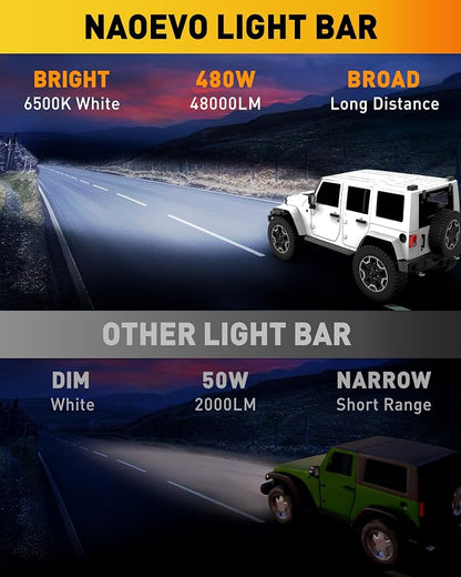 NAOEVO 7 Inch LED Light Bar, 480W 48,000LM LED Offroad Fog/Driving Lights with Spot Flood Combo Beam, Work for Truck Boat ATV UTV, 4 Pcs (White)