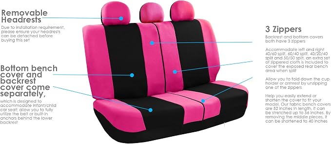 FH Group Car Seat Covers Combo Full Set with Carpet Floor Mats Steering Wheel Cover and Seat Belt Pads- Universal Fit for Cars Trucks and SUVs Pink