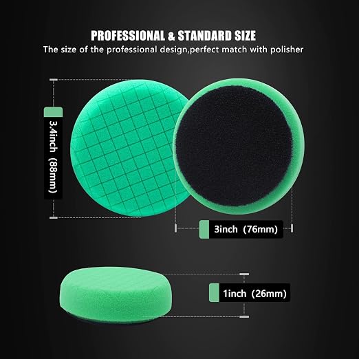 Green T120 Heavy-Cut Polishing Foam Pad, SPTA 1Pc 3.5 Inch Face for 3 Inch 80mm Backing Plate Compound Buffing Sponge Pads for Car Buffer Polisher Compounding, Polishing and Waxing -FPTSS3G