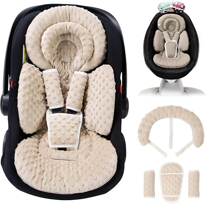 TinlyFinly Infant Car Seat Insert with Extra Cushion for Preemie to Toddler, Reversible Newborn Carseat Insert for Baby Head Body Support, Fits for Stroller, Baby Swing, Bouncer - Dots, Beige