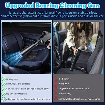 JUSTHERE Detailing Car Cleaning Gun Interior Dryer Air Blow Gun, High Pressure Blower Gun with 5 Pcs Brushes for Auto Carpet Seats Dashboard Console Cleaning