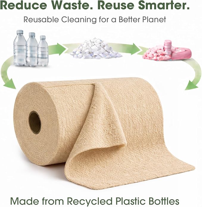 Microfiber Cleaning Cloth Roll - 100 Pack Tear Away Microfiber Paper Towels, Reusable, Washable, Scratch-Free, Kitchen Towels for Car, Home, Kitchen, Glass, Dishes (Wheat Beige)