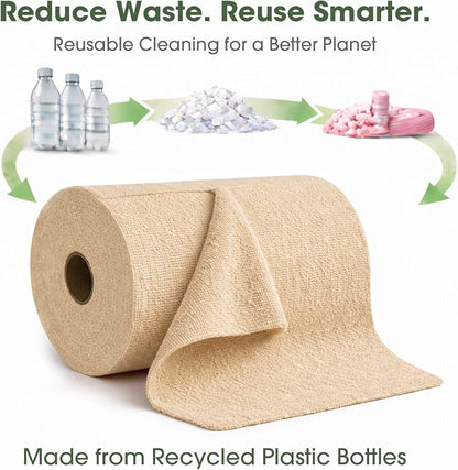 Microfiber Cleaning Cloth Roll - 100 Pack Tear Away Microfiber Paper Towels, Reusable, Washable, Scratch-Free, Kitchen Towels for Car, Home, Kitchen, Glass, Dishes (Wheat Beige)