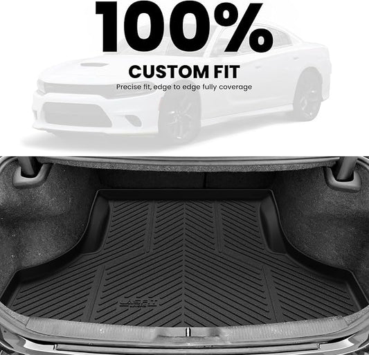 LASFIT Trunk Mat for Dodge Charger 2011-2023, for Chrysler 300 2011-2023, Fit Without Subwoofer, All Weather TPE Custom Fit Car Mats Cargo Liner Cargo Mat, Black