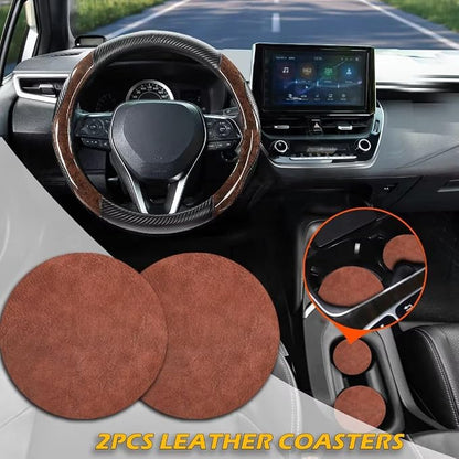 Wood Grain Steering Wheel Cover Carbon Car Steering Wheel Covers 14 1/2-15 inch with Coasters Microfiber Leather Splicing Breathable Anti-Slip Durable Universal Steering Wheel Protective