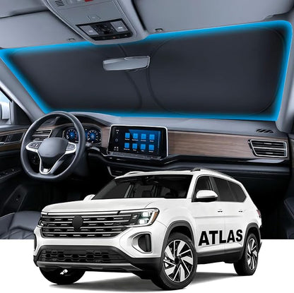 Wigoo for Volkswagen Atlas Windshield Sunshade [OEM Design, 100% Sun Blockage] Foldable Heat Insulation Sun Shade with Storage Bag, for Volkswagen Atlas (2018-2026), Silver Coating