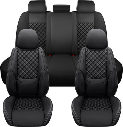Full Coverage Leather Car Seat Covers Full Set,Waterproof Seat Covers for Cars,SUVs Trucks, Car Seat Cushion,Car Seat Protector with 5 Seats (Black, Full Set(Front and Rear-5 Seats))