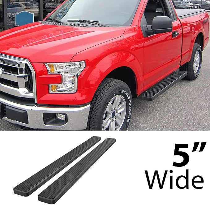 APS Running Boards 5-inch Black Compatible with Ford F150 2015-2026 Regular Cab & F-250 F-350 Super Duty 2017-2026 Stainless Steel (Nerf Bars Side Steps Side Bars)