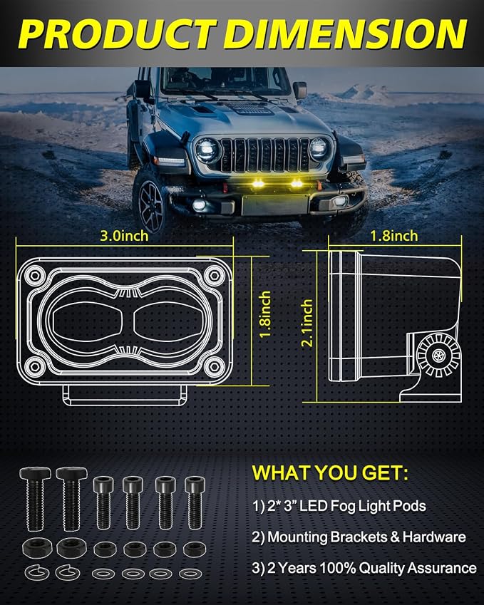 3 Inch SAE Fog Lights 40W CREE Yellow LED Pods Cut-Off Low Beam DOT Approved Fog Lights Yellow Small Offroad Lights 2 Packs for Truck Pickup Motorcycle Dirt Bike SUV UTV ATV