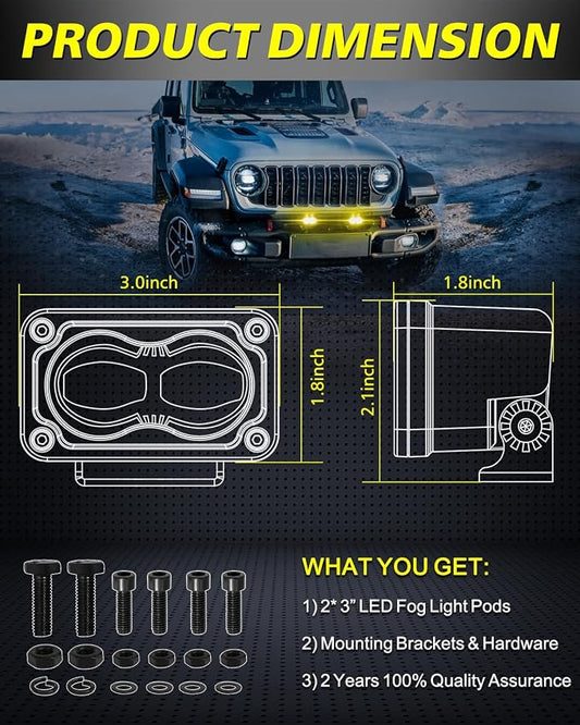 3 Inch SAE Fog Lights 40W CREE Yellow LED Pods Cut-Off Low Beam DOT Approved Fog Lights Yellow Small Offroad Lights 2 Packs for Truck Pickup Motorcycle Dirt Bike SUV UTV ATV