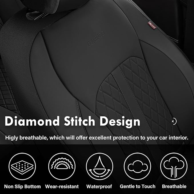 Coverado Universal Leather Seat Covers Full Set for 5 Seats – Waterproof, Durable All-Weather Protector for SUV, Pickup Truck, Sedan, Black