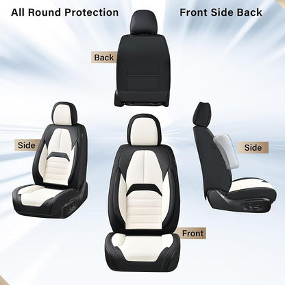 Coverado Car Seat Covers Full Set, Seat Covers for Cars, Automotive Seat Covers, Waterproof Nappa Leather Front Seats and Back Car Seat Protector, Universal Fit for Most Cars SUV Trucks,Black&White