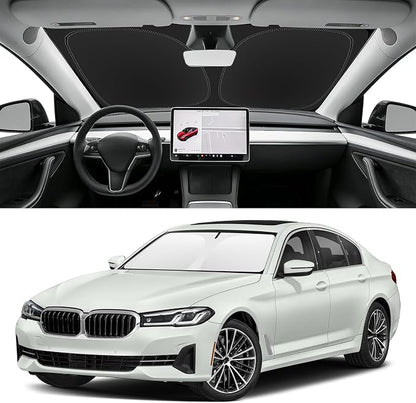 Custom Fit Windshield Sun Shade for BMW 5-Series 2018-2024, Blocks UV & Heat, Front Window Sunshade Accessorie, Easy Fold & Store Keep Your Car Cooler