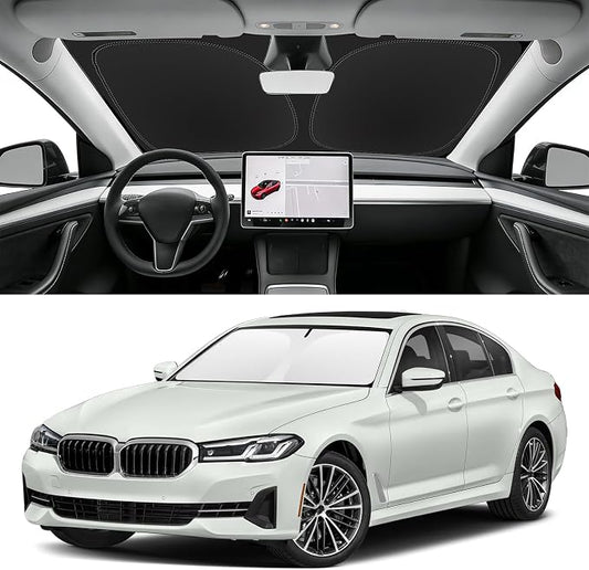 Custom Fit Windshield Sun Shade for BMW 5-Series 2018-2024, Blocks UV & Heat, Front Window Sunshade Accessorie, Easy Fold & Store Keep Your Car Cooler