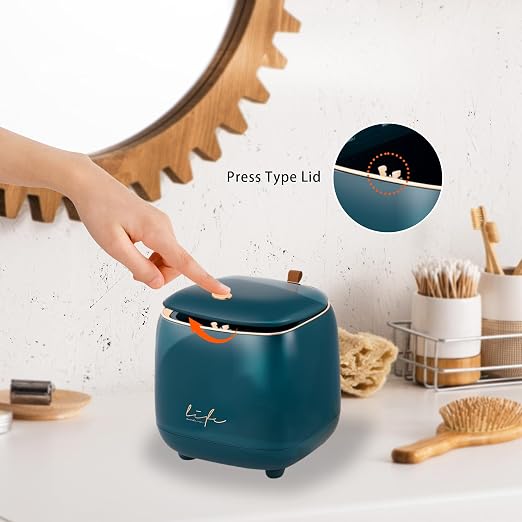 Mini Desktop Trash Can Desktop Waste Bin with Press Type Lid Wastebasket Rubbish Bin for Home& Office(Dark Green)