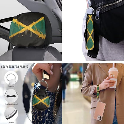 13 Set Jamaican Flag Car Seat Cover, Watercolor Jamaican Flag Front Rear Seat Universal Seat Belt Pads, Vintage Oil Painting Cup Holder Coasters Steering Wheel Cover