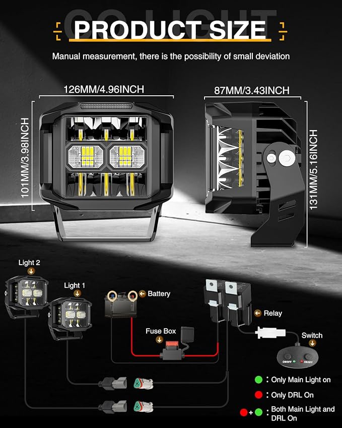 CO LIGHT 5 Inch 130W LED Cube Pods Offroad Driving Light with Side Shooter 11533LM Super Bright Square Offroad Lights with 270°Combo Beam Ditch Light White DRL for Offroad ATV Wrangler Truck Pickup
