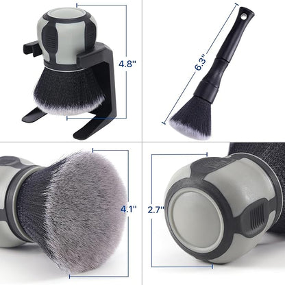 Curveball Detail Brush, Car Ultra Soft Bristles Detailing Brushes, 4PCS Professional Auto Cleaning Brush, Covers Large Area Inside or Outside Vehicles, Exterior Interior Brush- Gray