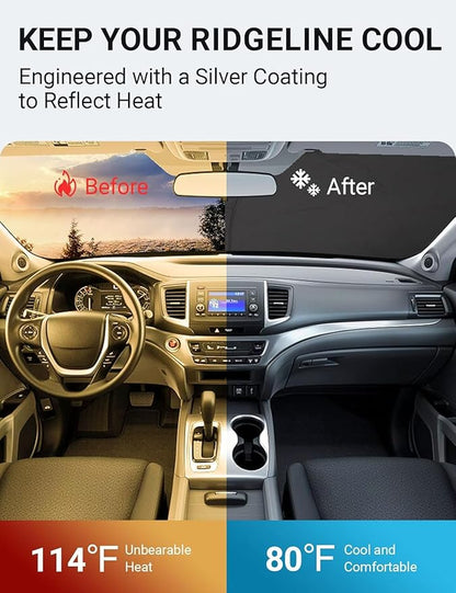Proadsy 2026 Upgrade Windshield Sun Shade Custom Fit Honda Ridgeline 2017-2025 2026 4-Layer Foldable Front Sunshade Protector Sun Visor Blocks UV Rays Keep Car Cooler