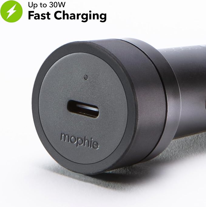 Mophie 30W USB-C Car Charger - Eco-Friendly Fast Charging for Devices, LED Indicator, Universal AUX Compatibility