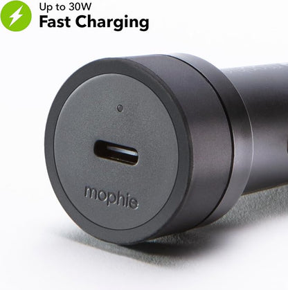 Mophie 30W USB-C Car Charger - Eco-Friendly Fast Charging for Devices, LED Indicator, Universal AUX Compatibility
