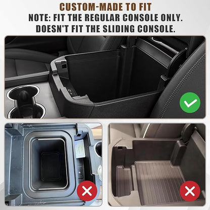 Muslogy for 2021-2026 Yukon Tahoe Suburban Center Console Tray Middle Organizer ABS Armrest Storage Box Compatible with GMC Yukon Tahoe Suburban 2021-2025 2026 Not for Sliding Console(Black)