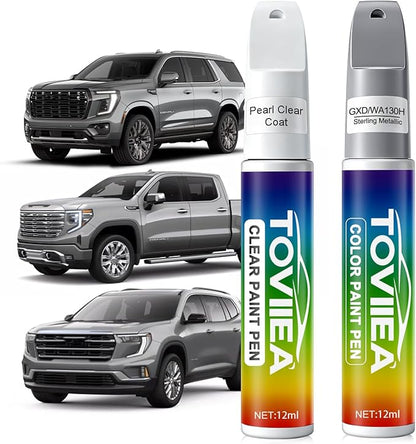 Sterling Metallic(GXD/WA130H) Touch Up Paint Compatible with GMC,2-In-1 Car Scratch Remover Pen,Car Paint Scratch Repair Kit for Scratches,Chips & Nicks,2-PCS SET