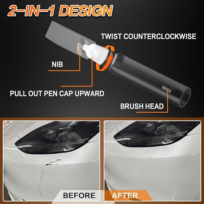 (Pearl White Multi-Coat PPSW) Car Touch up Paint Compatible with Tesla Model Y/3/X/S, Premium Car Scratch Remover for Deep Scratches, Car Paint Pen Scratch Repair Two-In-One Touch Up Paint