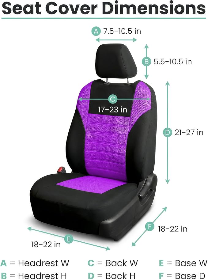 FH Group Automotive Car Seat Covers Front Set Premium 3D Air Mesh Front Seat Covers, Airbag Compatible Universal Fit Interior Accessories for Cars Trucks and SUVs - Purple