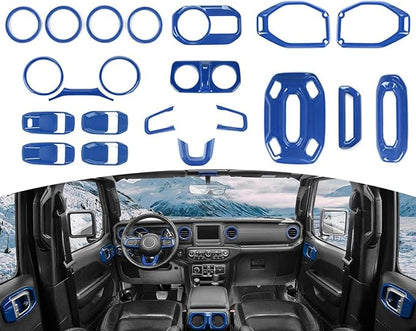 for Wrangler JL Interior Trim Kit Blue Dashboard for Jeep Wrangler JL JLU Gladiator JT 2018-2023 Blue Interior Accessories 21pcs