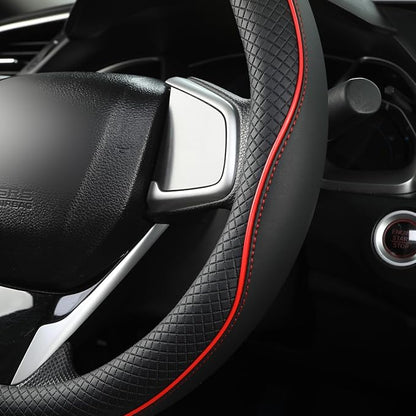 West Llama Microfiber Leather Car Steering Wheel Cover for Honda Accord Civic CR-V HR-V Pilot Fit Passport Odyssey,Sport Style,14.5-15 inch (Black+Red Line-Standrad Size)
