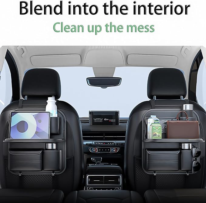 Backseat Car Organizer, Seat Organizer with 5 Storage Pockets for Travel, Black A