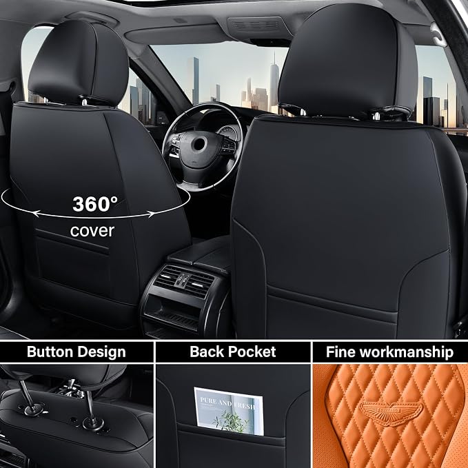 Coverado Car Seat Covers, Seat Covers Front Seats,Orange Car Seat Cover, Waterproof Car Seat Covers, Car Seat Cushion, Front Leather Seat Protector Fit for Most Cars