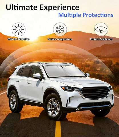 Windshield Sun Shade for 2024 2025 2026 Mazda CX-90 CX90 PHEV Accessories, Car Front Window Sun Visor & Heat Shield | 240T Sunshade Protection Blocks UV Rays Keep Your Car Cooler
