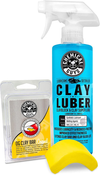 Chemical Guys Clay Bar and Luber Synthetic Lubricant Kit - Light/Medium Duty OG Clay Bar for Removing embedded dirt from Paint, Glass, and Metal, Essential Detailing Accessory - 2 Items