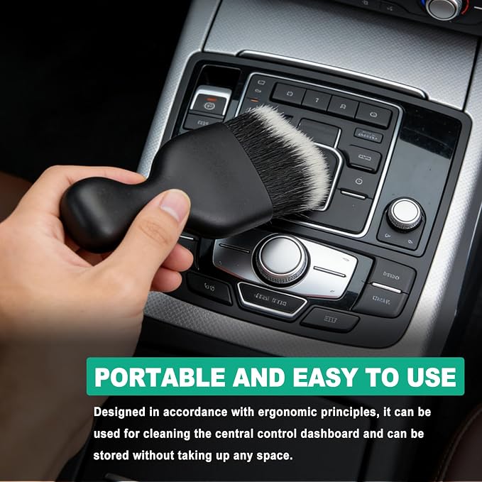Car Detailing Cleaning Kit, 6PCS Auto Interior Cleaning Tools with Boars Hair Detail Brushes, Cleaning Gel, Double-Head Vent Brush for Car Truck SUV Interior Care