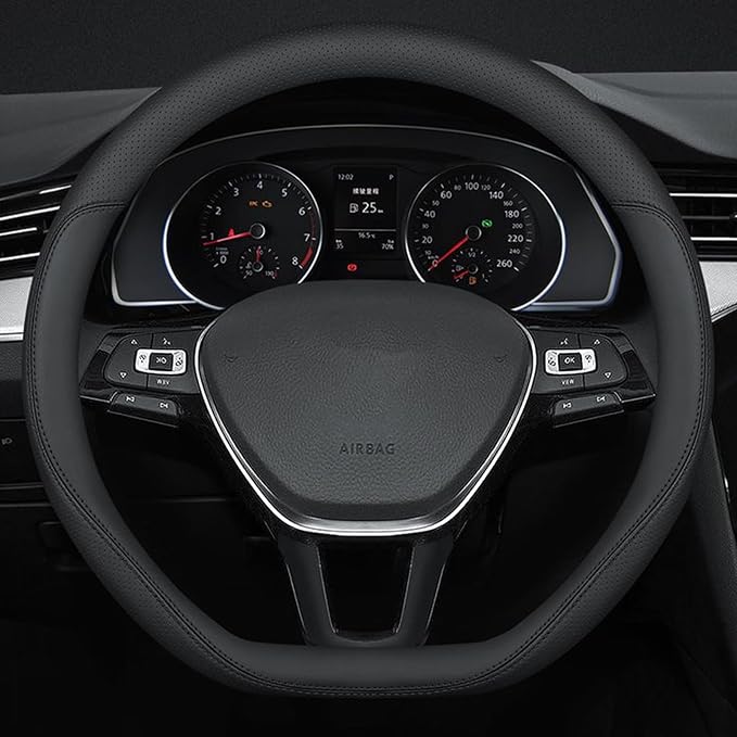 D Shaped Steering Wheel Cover, Flat Bottom Car Wheel Cover 14 1/2-15 inch (37-39 cm), Non-Folding Packaging, Microfiber Leather, Black