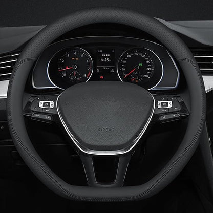D Shaped Steering Wheel Cover, Flat Bottom Car Wheel Cover 14 1/2-15 inch (37-39 cm), Non-Folding Packaging, Microfiber Leather, Black