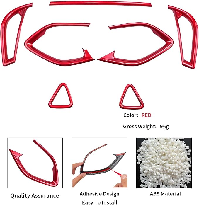 Car Center Console Air Conditioning Air Vent Outlet Trim Cover Kit for Chevrolet Chevy Malibu 2016-2024, ABS Dashboard Side A/C Vent Frame Panel Protective Cover Interior Decorative Accessories (Red)