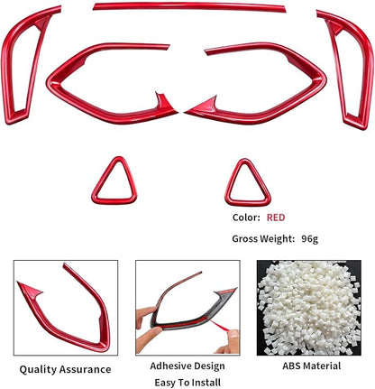 Car Center Console Air Conditioning Air Vent Outlet Trim Cover Kit for Chevrolet Chevy Malibu 2016-2024, ABS Dashboard Side A/C Vent Frame Panel Protective Cover Interior Decorative Accessories (Red)
