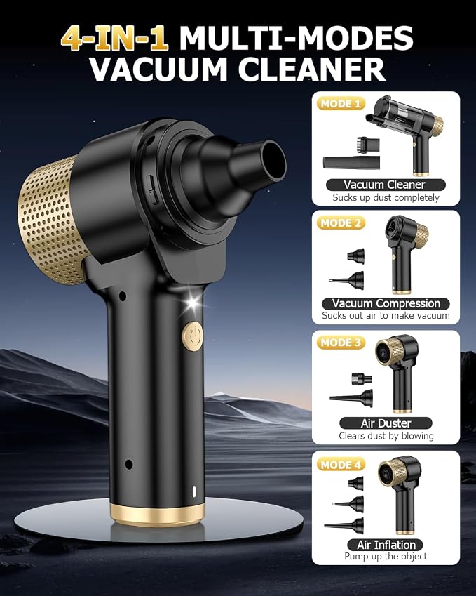 AHNR Handheld Car Vacuum Cleaner Cordless with 16000PA Powerful Suction, 4-in-1 Portable Mini Vacuum Cleaner & Air Duster with Multi-Accessories, Hand Held Vacuum Cordless Rechargeable for Car Home