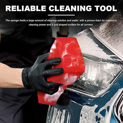 Car Wash Sponge, Large Scratch-Free Cross Cut Sponge for Soap and Rinseless Washing, Durable Ultra Soft Foam Grid Extra Absorbent Car Cleaning Sponge Pad, Car Accessories (Red)