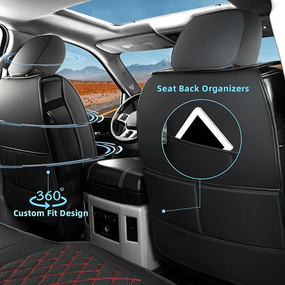 FREESOO Car Seat Covers Full Set for Dodge Ram 2002-2018 1500 & 2011-2026 2500 3500 Crew Quad Cab, 2019-2024 Ram 1500 Classic Leather Seat Cover, with Curved Bench, Black Red