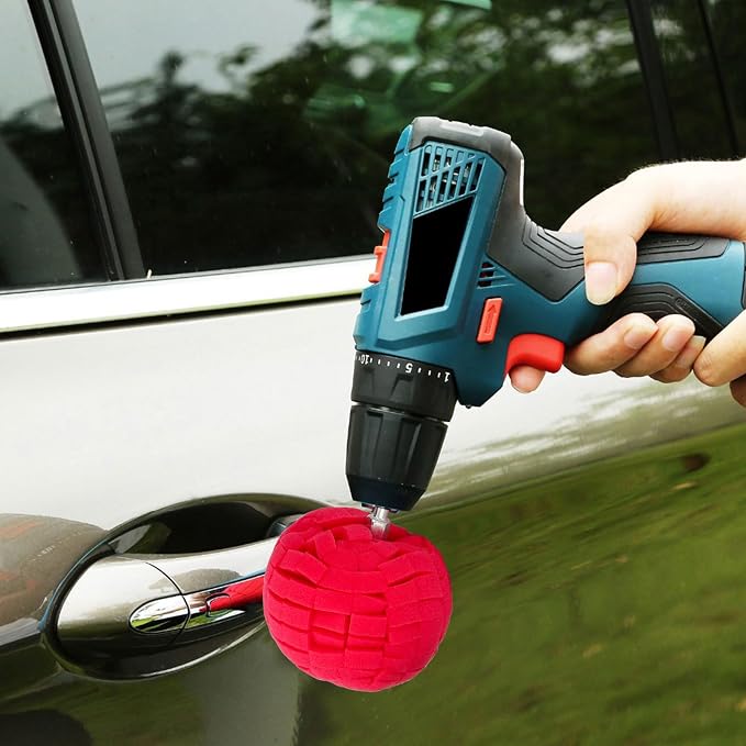 Linkstyle 6PCS Car Wheel Hub Drill Buffing Sponge Pads Kit, 3 inch Shank Polishing Pads for Wheel Hub Cleaning, Auto Cone Metal Polish Buffing Polishing Ball