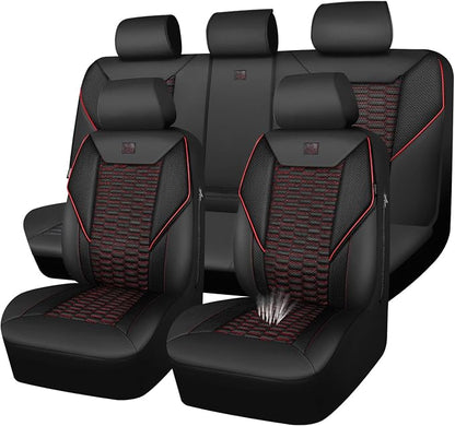 CAR PASS 3D Foam Mesh Leather Car Seat Covers Full Set,Breathable Mesh Faux Leather Seat Covers for Car,Universal Fit for SUV Truck Sedan Automotive, Armrest Airbag Compatible,Black and Red