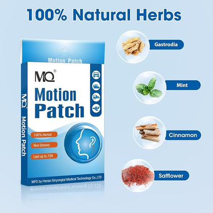 MQ Motion Sickness Patch,10 Count,Non Drowsy Sea Sickness Patches Behind Ear for Cruise Ship Travel, Waterproof Car Sick Patches Fast Acting & Long Last 72H